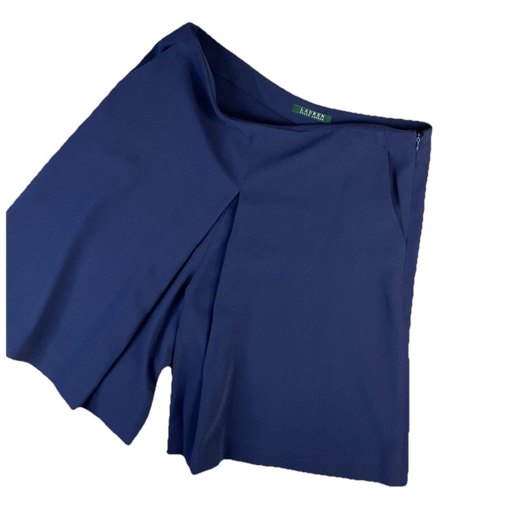 Lauren Ralph Lauren Shorts Women Sz 8 Pleated Slit Skirt Pockets Navy Blue - Picture 1 of 8
